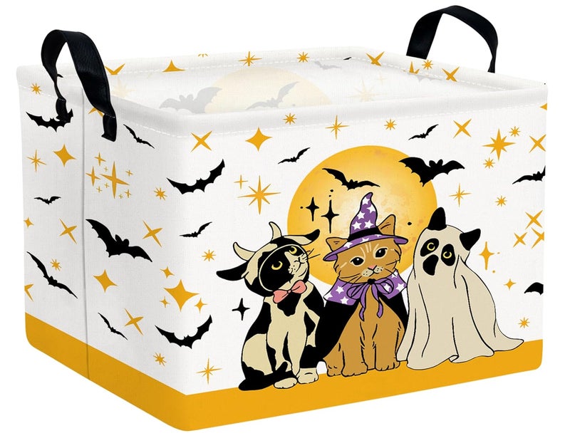 BOOHIT Large Halloween Themed Candy Gift Boo Basket for Kids Baby Personalized Adults Storage Bin Fall Decor(Cat Bat) - Image 1